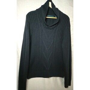 Perry Ellis Wool Cardigan Sweater Chunky Cable Knit, Sz XL, Dark Blue, Dry Clean